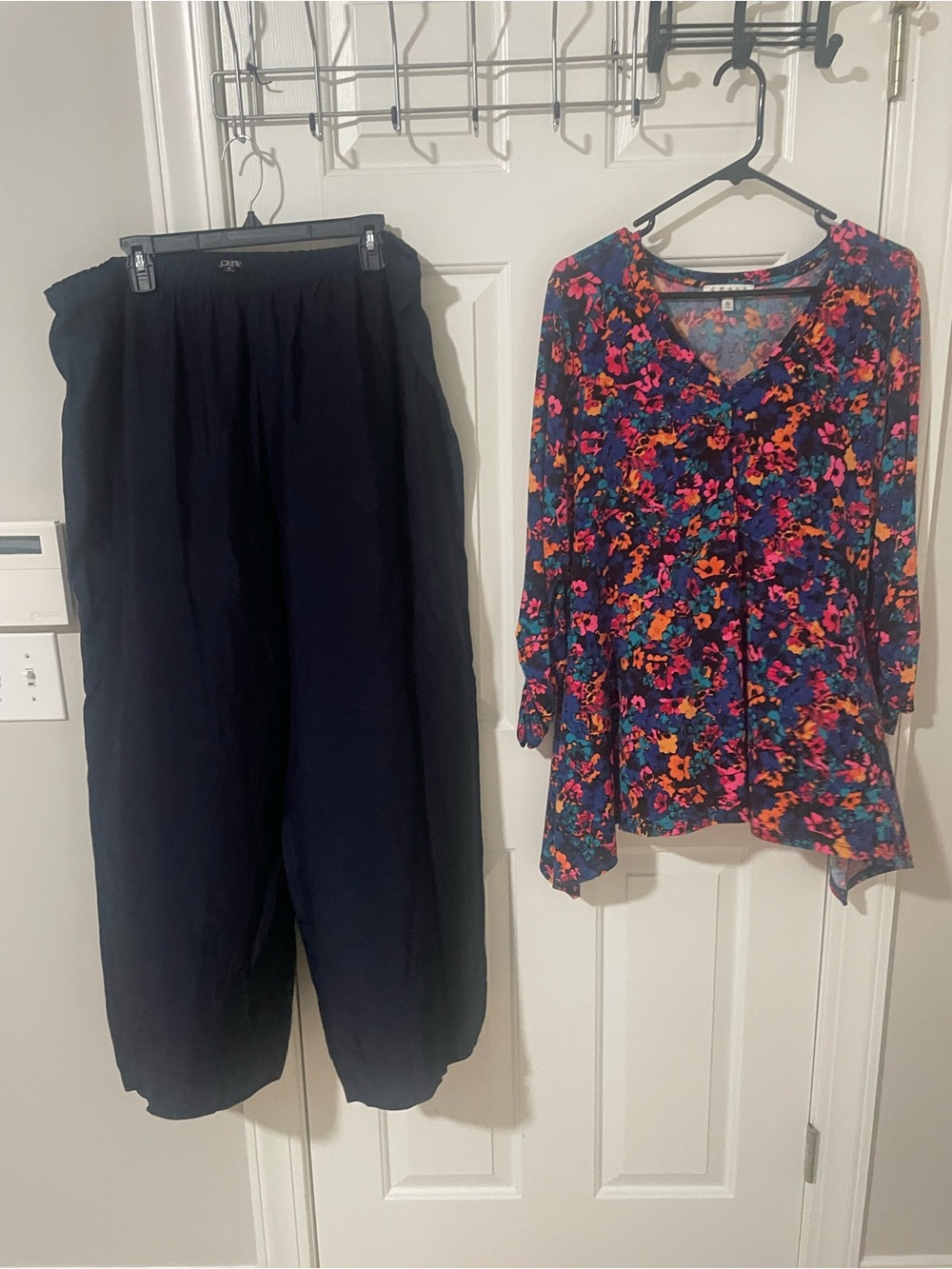 Wide-Leg Navy Pants with Elastic Waist j crew Chaus top xl set